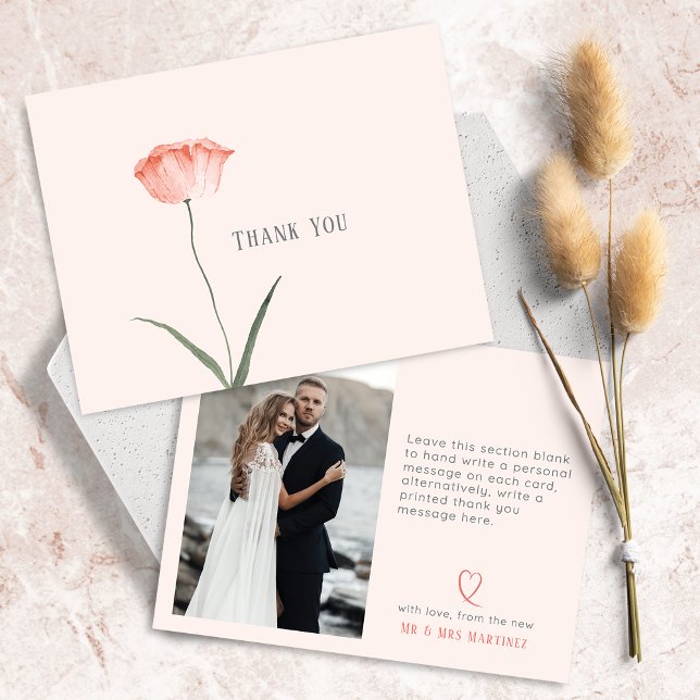 Minimalist Botanical Photo Coral  Thank You Card (Creator Uploaded)