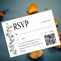 Minimalist Botanical RSVP Card  Daisy Line Art QR
