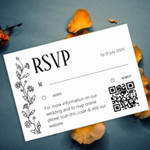 Minimalist Botanical RSVP Card Daisy Line Art QR