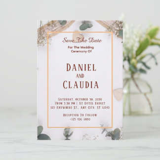 Minimalist Botanical Rustic Boho Floral Frame Invitation