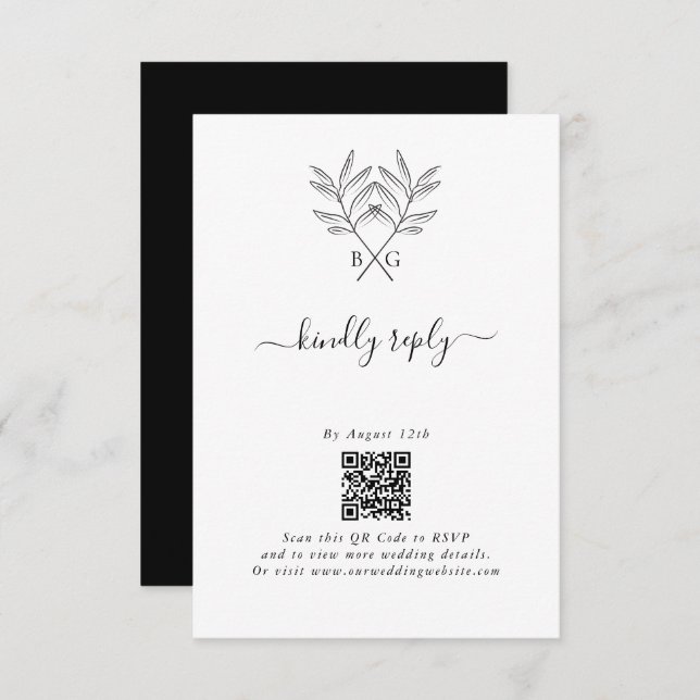 Minimalist Botanical Rustic Monogram Wedding Enclosure Card (Front/Back)