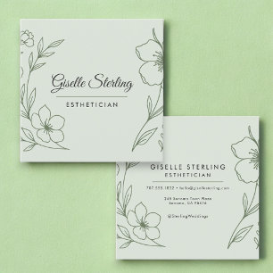 Minimalist Botanical Sage Green Esthetician Square Business Card