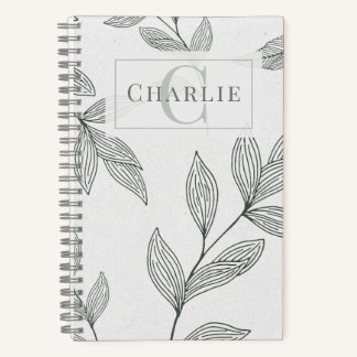 Minimalist Botanical Sketch, Custom Monogram Pet Notebook