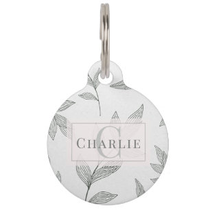 Minimalist Botanical Sketch   Personalized Dog Cat Pet Tag