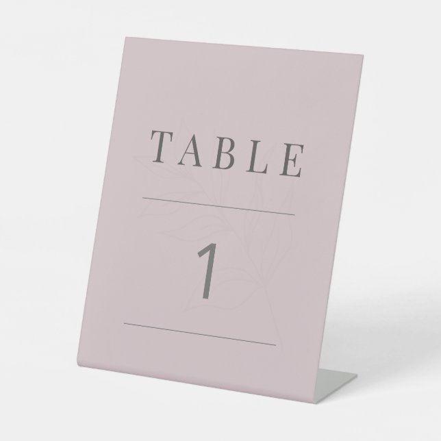 Minimalist Botanical Table Number Dusky Rose Pedestal Sign (Front)