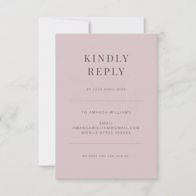 Minimalist  Botanical Typography Dusky Rose RSVP Card (Front)