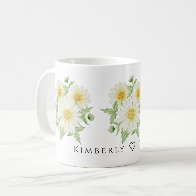 Minimalist Botanical Watercolor Daisy Flower Mug (Front Left)
