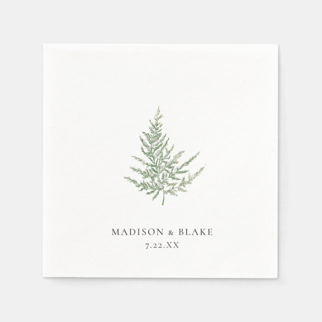 Minimalist Botanical Watercolor Fern Wedding  Napkin (Front)