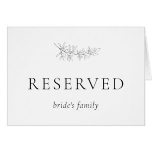 Minimalist Botanical Wedding Reserved Seating Card