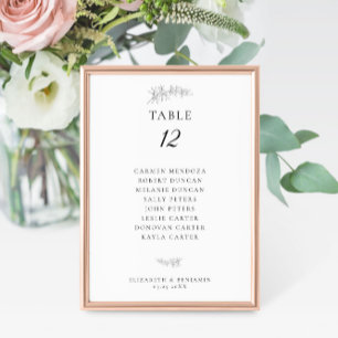 Minimalist Botanical Wedding Seating Chart Budget Table Number