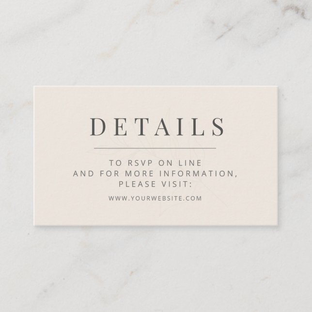 Minimalist Botanical Wedding  Soft Beige Enclosure Card (Front)