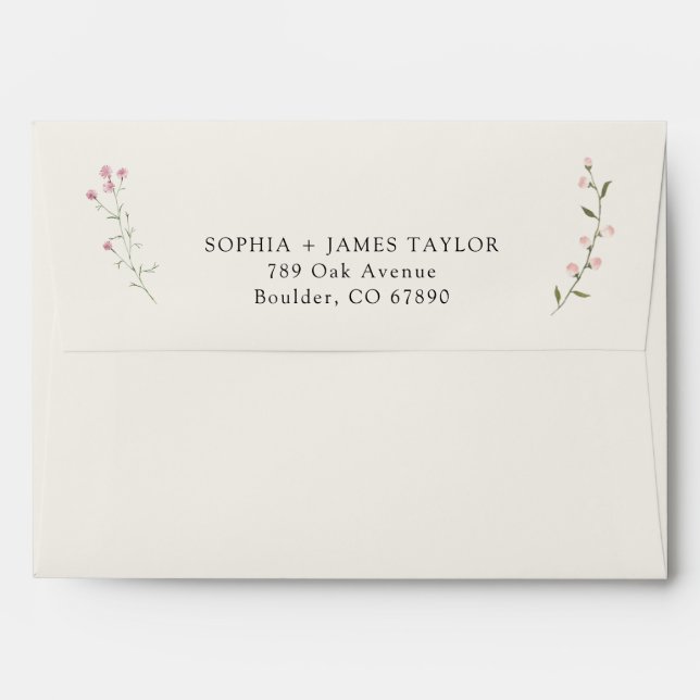 Minimalist Botanical Wedding Wildflowers Envelope (Back (Top Flap))