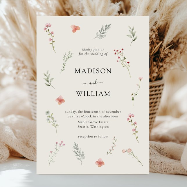 Minimalist Botanical Wedding Wildflowers Invitation (Creator Uploaded)