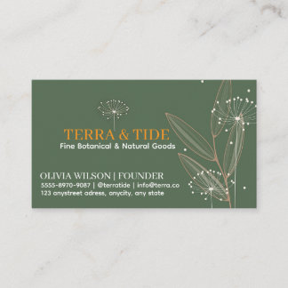 Minimalist Botanical Wildflower in Sage Green Business Card