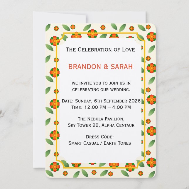 Minimalist Botanical  with Orange Blossom  Invitation (Back)