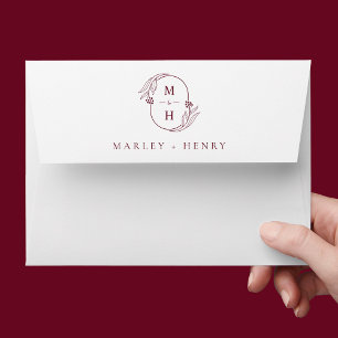 Minimalist Botanical Wreath Monogram Wedding Envelope