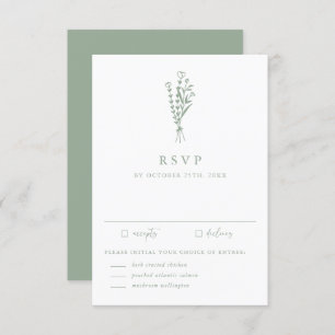 Minimalist Botanicals Sage Green Wedding RSVP Card