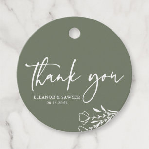 Minimalist Bouquet Taupe Green Wedding Thank You Favour Tags