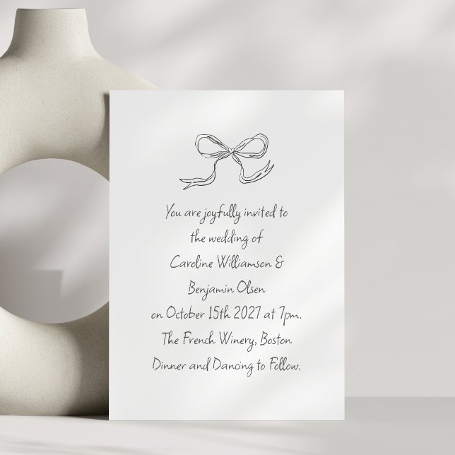 Minimalist Bow Black White Handwritten Wedding Invitation (Creator Uploaded)