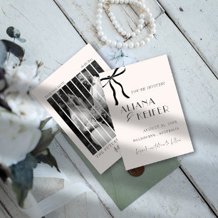 Minimalist Bow Whimsical Retro Photo Wedding  Save The Date