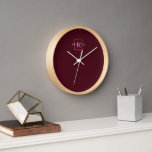 Minimalist Branding Logo Burgundy Pink Monogram Clock<br><div class="desc">Minimalist Branding Logo Burgundy Pink Monogram</div>
