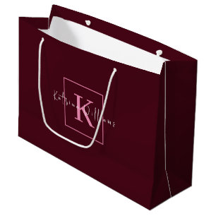 Minimalist Branding Logo Burgundy Pink Monogram Large Gift Bag
