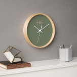 Minimalist Branding Logo Sage Green Pink Monogram Clock<br><div class="desc">Minimalist Branding Logo Sage Green Pink Monogram</div>