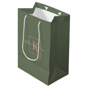Minimalist Branding Logo Sage Green Pink Monogram Medium Gift Bag