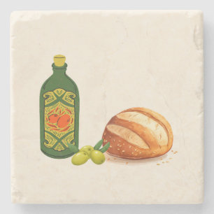 Minimalist Bread and Olive Oil Stone Coaster