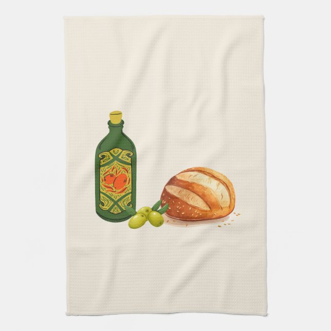 Minimalist Bread and Olive Oil Tea Towel (Vertical)