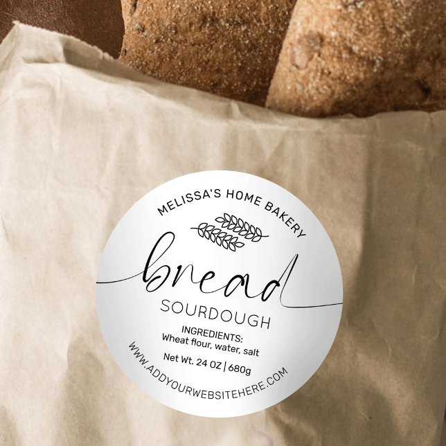 Minimalist Bread Label Simple Baker Packaging (Elegant bread packaging labels with handwritten font and space for your bakery name)