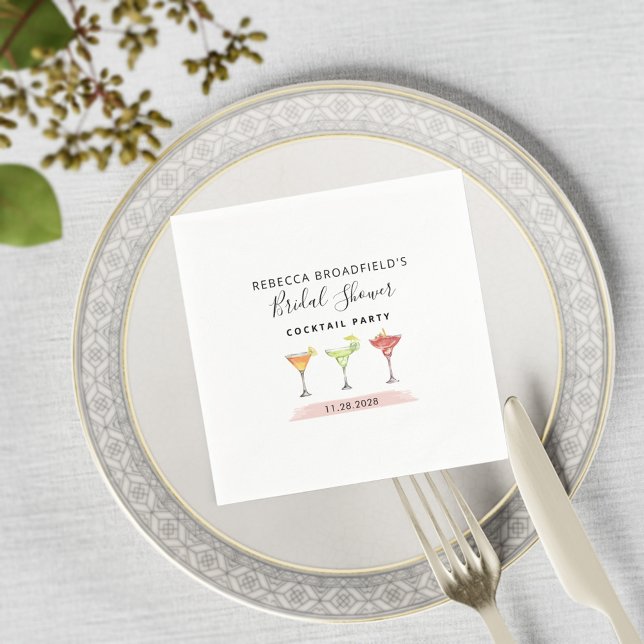 Minimalist Bridal Shower Cocktail Beach Party Napkin (Modern Cocktails Bridal Shower Party Paper Napkins)