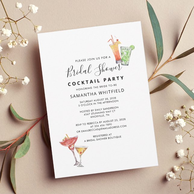 Minimalist Bridal Shower Cocktail Party Invitation (Modern Cocktail Party Bridal Shower Invitation)