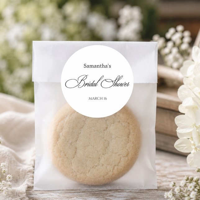 Minimalist Bridal Shower Elegant Script Classic Round Sticker (Minimalist Bridal Shower Elegant Script Classic Round Sticker)