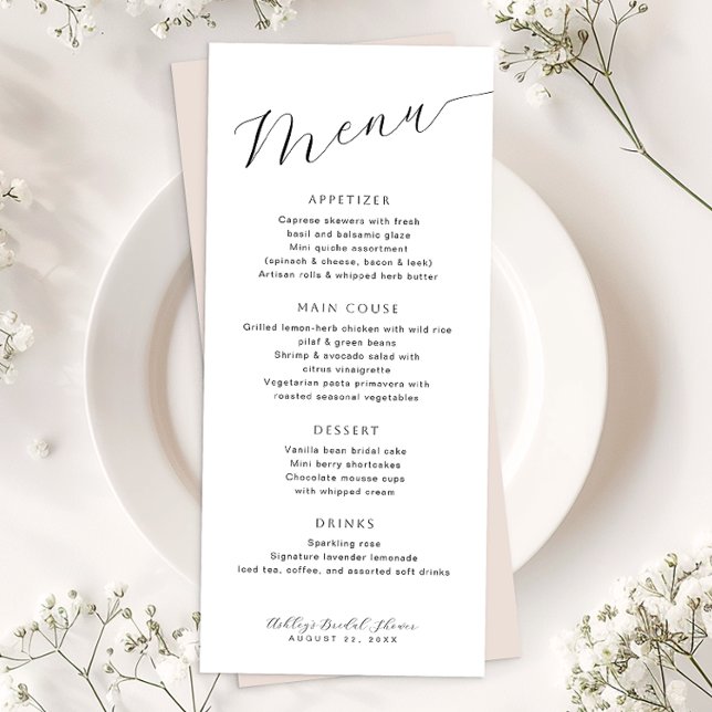 Minimalist Bridal Shower Menu Card Template (Elegant Event Menu)