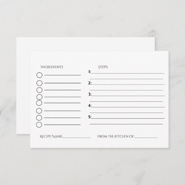 Minimalist bridal shower recipe request  enclosure card (Front/Back)