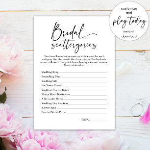 Minimalist Bridal Shower Scattergories Game  Invitation