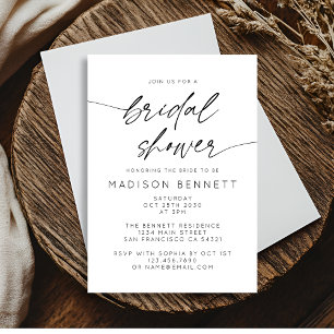 Minimalist Bridal Shower Script   Black White Invitation
