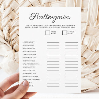 Minimalist Bridal Shower Script Scattergories Game Holiday Card