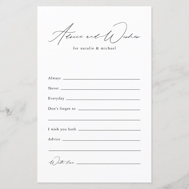 Minimalist Bridal Shower Wedding Advice And Wishes (Front)