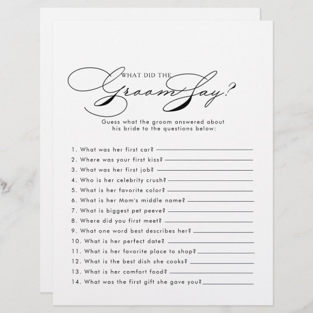 Minimalist Bridal Shower What did the Groom Say (Front/Back)
