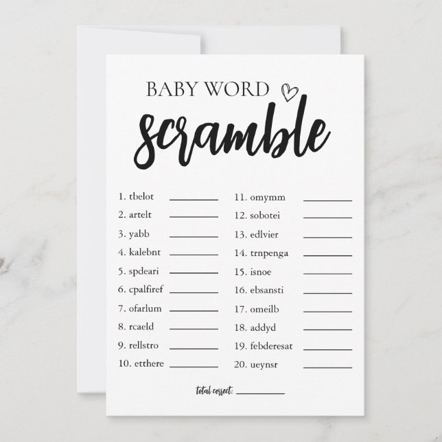 Minimalist Bridal Shower Word Scramble Game Card (Front)