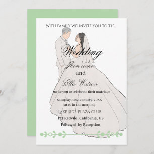 Minimalist Bride and Groom Wedding Illustration Invitation