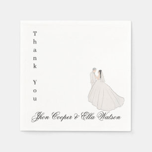 Minimalist Bride and Groom Wedding Illustration Napkin