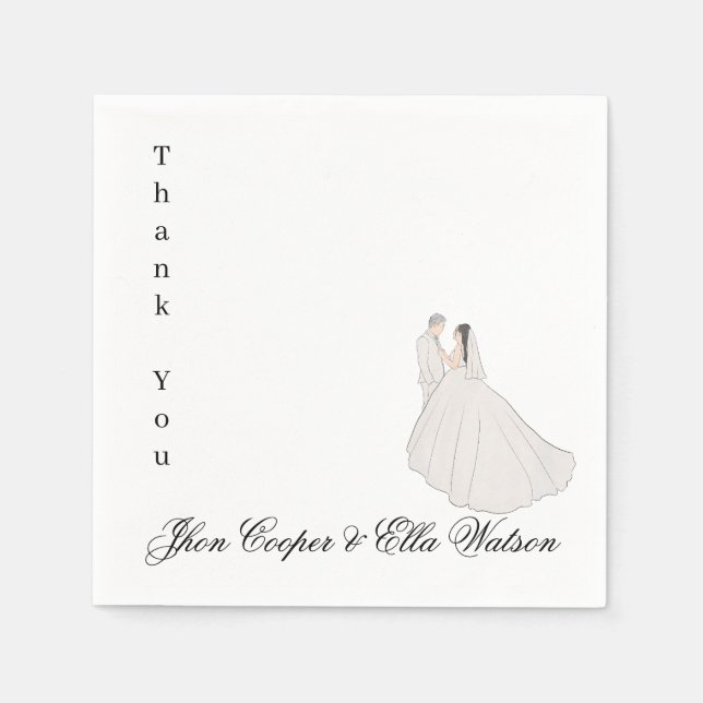 Minimalist Bride and Groom Wedding Illustration Napkin (Front)