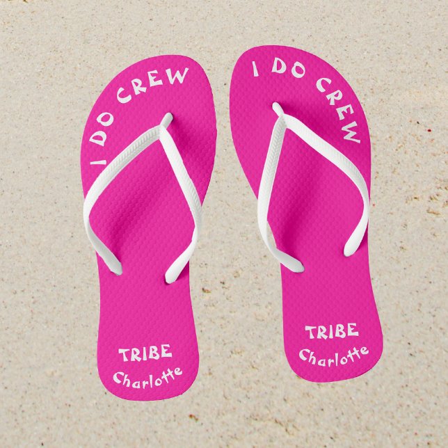 Minimalist Bride Tribe Neon Pink Bachelorette Jandals (Sand)