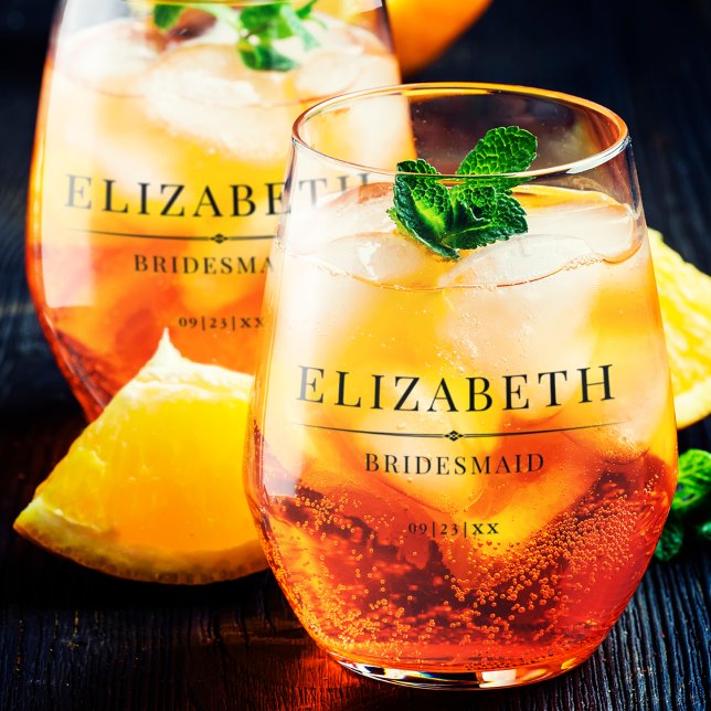 Minimalist Bridesmaid Gifts Modern Elegant Wedding Stemless Wine Glass (Creator Uploaded)