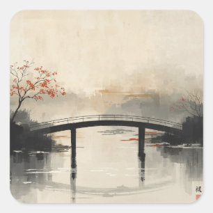 minimalist bridge painting images square sticker