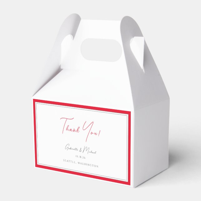 Minimalist Bright Cherry Red Border Wedding Favour Box (Front Side)