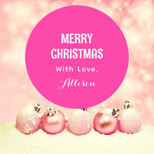 Minimalist Bright Pink Retro Merry Christmas Classic Round Sticker